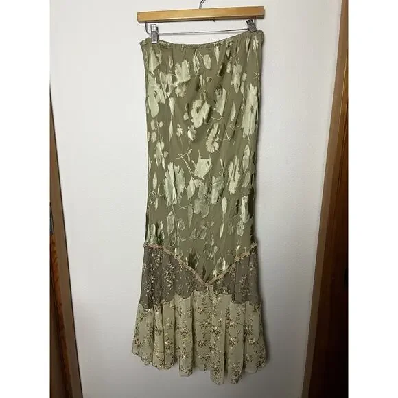 Vintage Spencer Alexis Silk Skirt Top Set Green Lace Velvet Burnout Size 12 - Picture 4 of 12